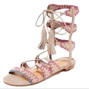 SCHUTZ Gladiator BOHO leather Sandals pink and orange piping size 8.5 
WORN ONCE